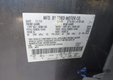 2014 Ford Explorer Limited z USA, uszkodzony, nr VIN 1FM5K7F8XEGB15009